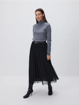 Reserved - Plisowana spódnica z paskiem - czarny