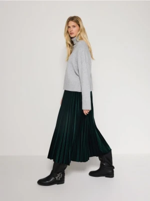Reserved - Plisowana spódnica z weluru - morski