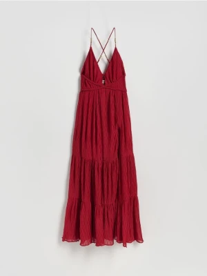 Reserved - Plisowana sukienka maxi - karminowy