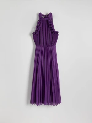 Reserved - Plisowana sukienka maxi z dekoltem halter - fioletowy