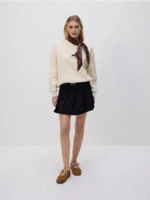 Reserved - Plisowane spódnico-szorty z paskiem - czarny