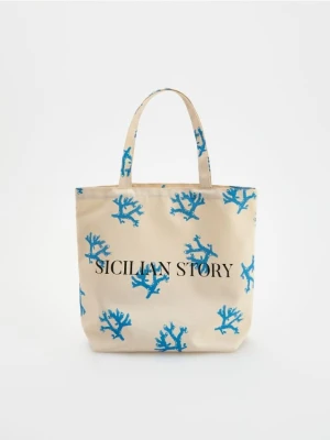 Reserved - Płócienna torebka z nadrukiem - niebieski