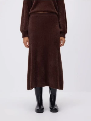 Reserved - Pluszowa spódnica midi - ciemnobrązowy