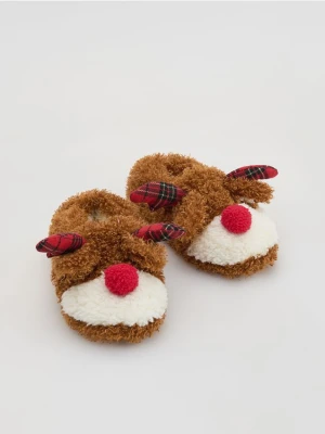 Reserved - Pluszowe kapcie renifery - brązowy