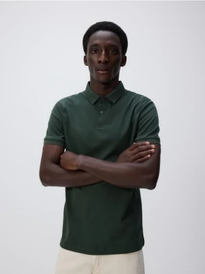 Reserved - Polo slim z bawełny pima - ciemnozielony