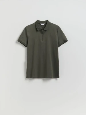 Reserved - Polo z merceryzowanej bawełny - ciemnozielony