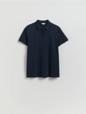 Reserved - Polo z merceryzowanej bawełny - granatowy