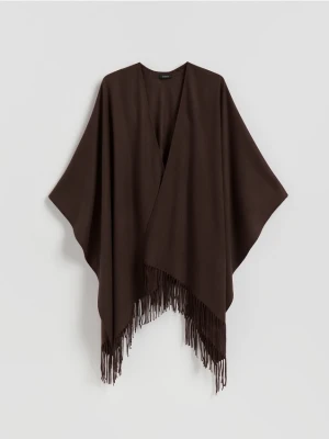 Reserved - Poncho z frędzlami - brązowy
