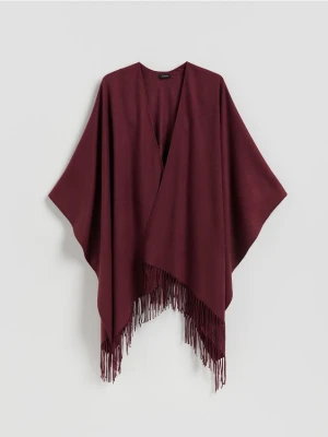 Reserved - Poncho z frędzlami - burgundowy
