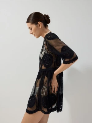 Reserved - Ponczo we wzory - czarny