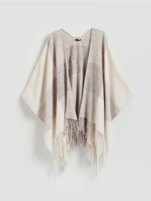 Reserved - Ponczo z frędzlami - kremowy