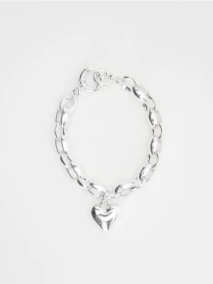 Reserved - Posrebrzana bransoletka z zawieszką w kształcie serca - srebrny