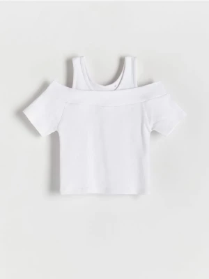 Reserved - Prążkowana bluzka - biały