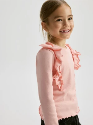 Reserved - Prążkowana bluzka z falbanką - brudny róż