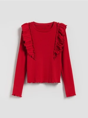 Reserved - Prążkowana bluzka z falbanką - czerwony