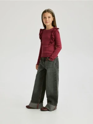 Reserved - Prążkowana bluzka z falbanką - jasnofioletowy