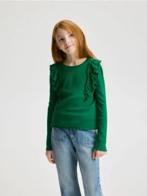 Reserved - Prążkowana bluzka z falbanką - zielony
