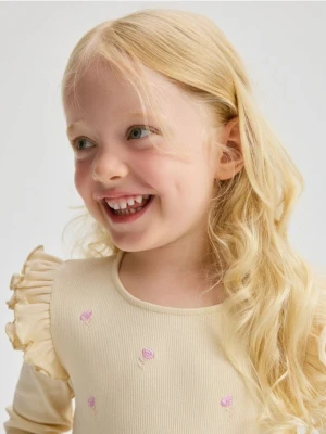 Zdjęcie produktu Reserved - Prążkowana bluzka z haftem - kremowy