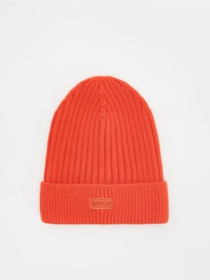Reserved - Prążkowana czapka beanie - czerwony