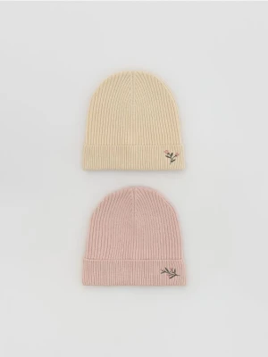 Reserved - Prążkowana czapka z haftem 2 pack - wielobarwny