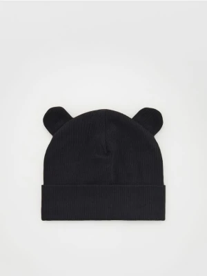 Reserved - Prążkowana czapka z uszkami - czarny