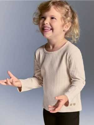 Reserved - Prążkowana koszulka - kremowy