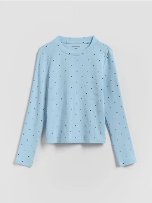 Reserved - Prążkowana koszulka w kropki - niebieski