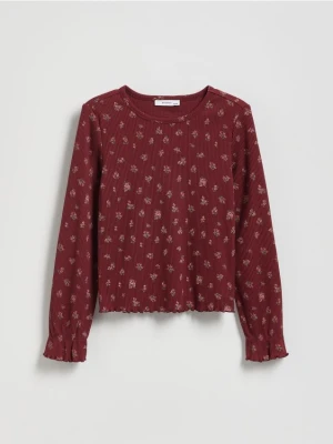 Reserved - Prążkowana koszulka w kwiaty - brązowy