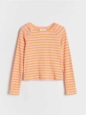 Reserved - Prążkowana koszulka w paski - różowy