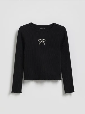 Zdjęcie produktu Reserved - Prążkowana koszulka z aplikacją - czarny