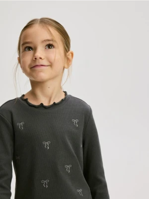 Reserved - Prążkowana koszulka z haftem - ciemnoszary