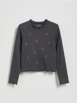 Zdjęcie produktu Reserved - Prążkowana koszulka z haftem - ciemnoszary