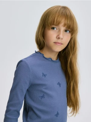 Reserved - Prążkowana koszulka z haftem - granatowy