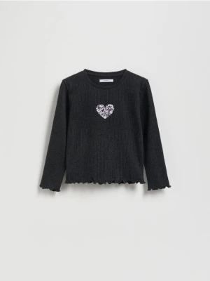 Reserved - Prążkowana koszulka z nadrukiem - ciemnoszary