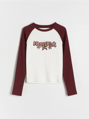 Zdjęcie produktu Reserved - Prążkowana koszulka z napisem - ciemnobrązowy