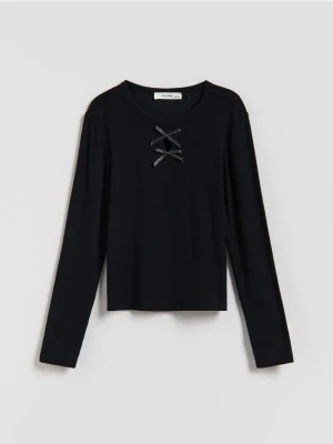 Reserved - Prążkowana koszulka z wiskozy - czarny