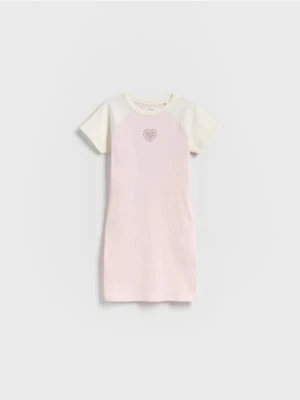 Reserved - Prążkowana sukienka - pastelowy róż