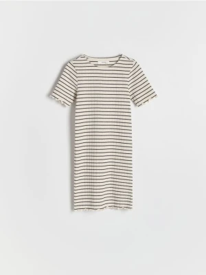Reserved - Prążkowana sukienka w paski - złamana biel
