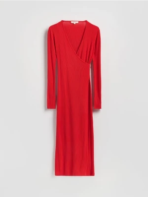 Reserved - Prążkowana sukienka z wiązaniem - czerwony