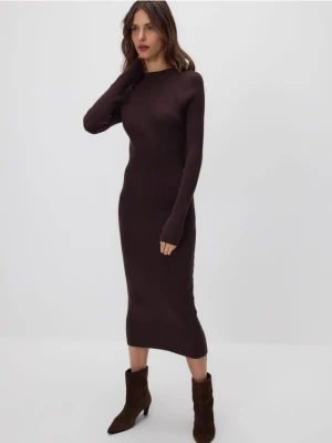 Reserved - Prążkowana sukienka z wiskozą - ciemnobrązowy
