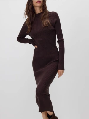 Reserved - Prążkowana sukienka z wiskozą - ciemnobrązowy