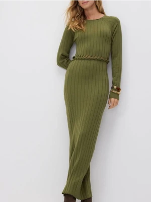 Reserved - Prążkowana sukienka z wiskozą - ciemnozielony