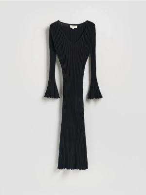 Reserved - Prążkowana sukienka z wiskozy - czarny