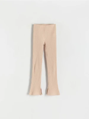 Reserved - Prążkowane legginsy - beżowy