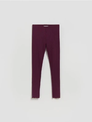 Reserved - Prążkowane legginsy - bordowy