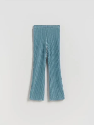 Reserved - Prążkowane legginsy flared - jasnoturkusowy