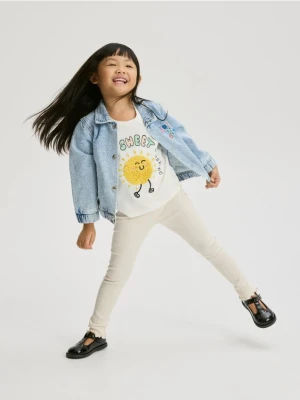 Reserved - Prążkowane legginsy - kremowy