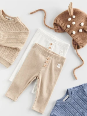 Reserved - Prążkowane legginsy z bawełny 2 pack - beżowy