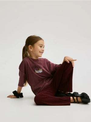 Reserved - Prążkowane spodnie flare - mahoniowy