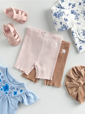 Reserved - Prążkowane szorty z bawełny 2 pack - kremowy